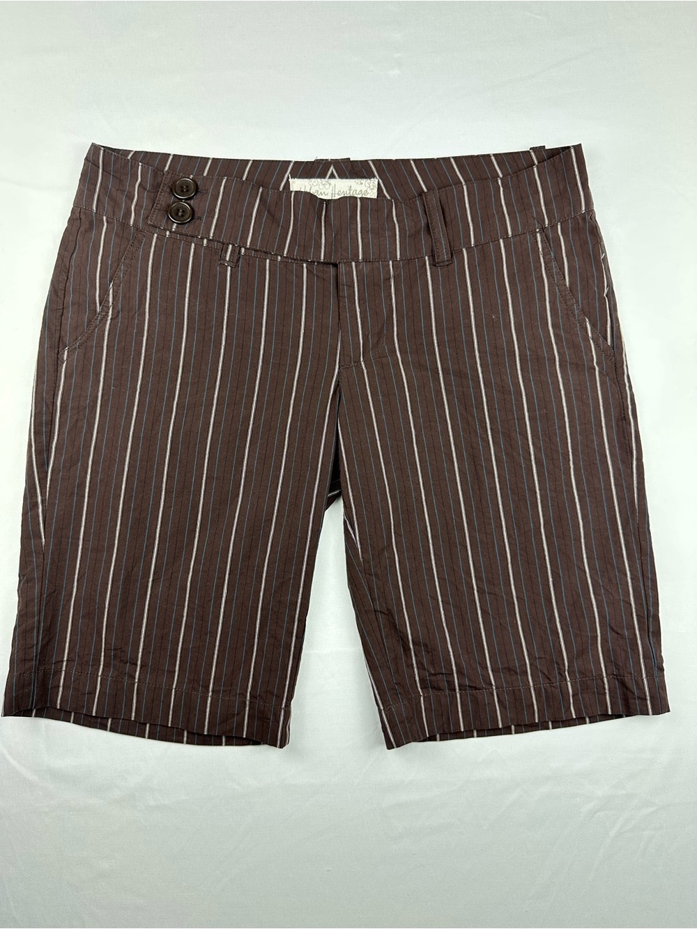 Y2K Brown Pinstripe Bermuda Shorts Office Siren Low Rise Indie Grunge Skater 7